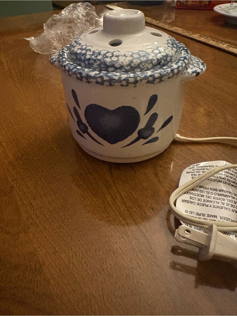Vintage Blue Heart Ceramic Electric simmer pot